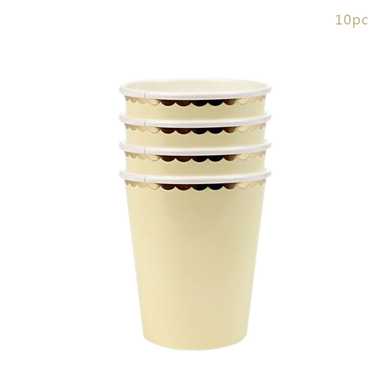 Disposable Tableware Paper Plate Lace Cups Stamping Lace Paper Plates Wedding Happy Birthday Party Supplies Baby Shower: light yellow