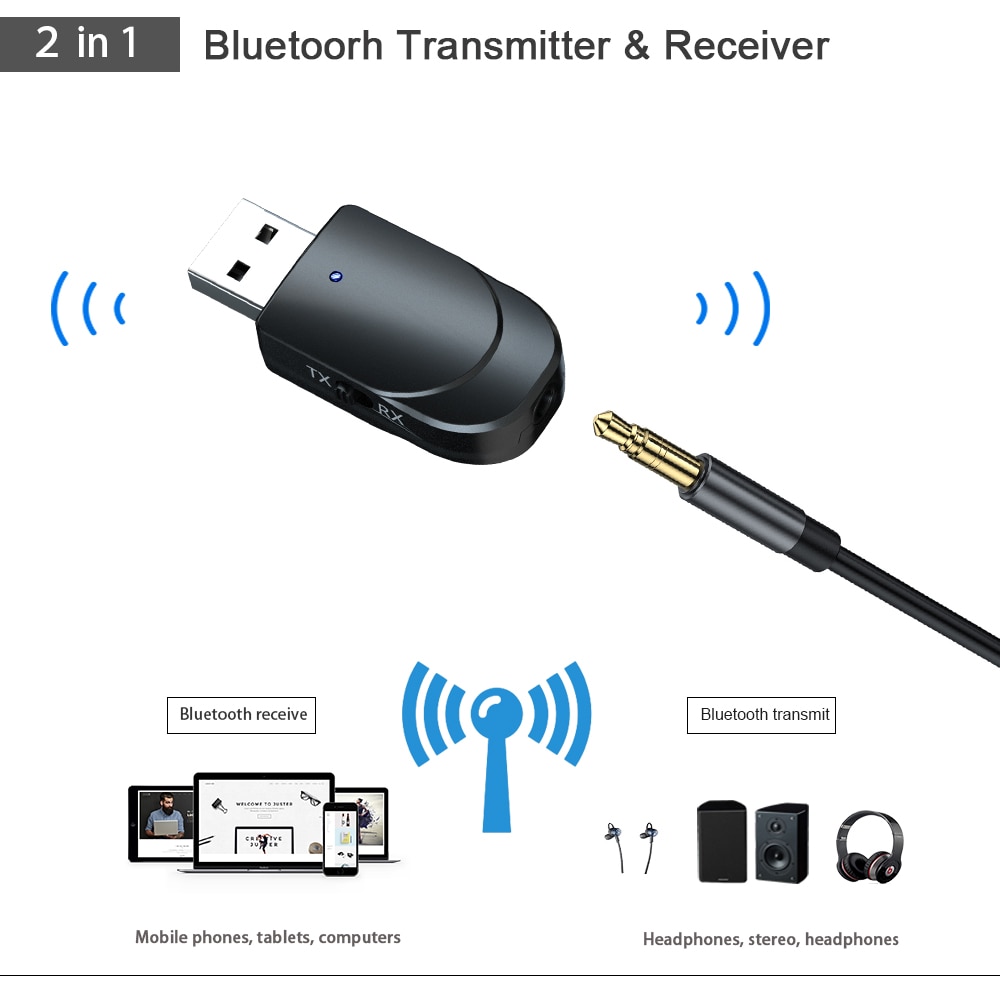 kebidu USB Bluetooth Receiver Transmitters 5.0 Wireless Audio Music Stereo adapter Dongle with Switch Mode for Bluetooth Speaker