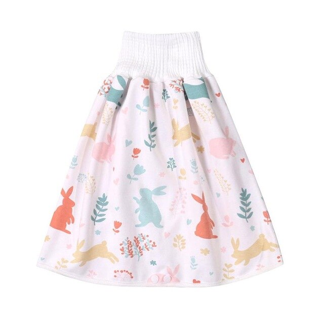 2 in 1 Comfy Children's Adult Diaper Skirt Shorts Baby Waterproof Diaper Skirt Pants Training Pants Kids Cover Underwear: Colorful Rabbit / L