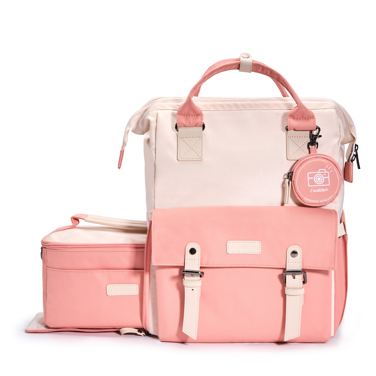 Camera bag backpack large capacity camera bag waterproof storage double shoulder camera backpack single lens reflex camera bag: Pink