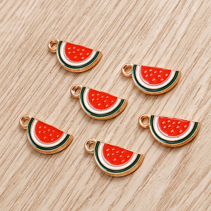 10 pçs/lote Esmalte Encantos para Brincos Pingentes Colares Fruta Morango Abacaxi Banana Laranja Encantos Artesanais Fazer Jóias: Revestimento de zinco azul e branco