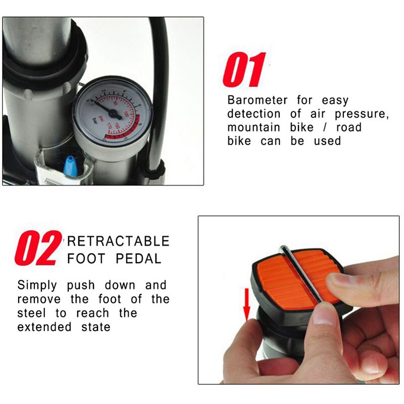 Mini Bike Pump Foot Pump Road Portable Air Bicycle Pump Compressor Pedal Tire Inflator Bicycle Pump High Pressure Cycling Pumps