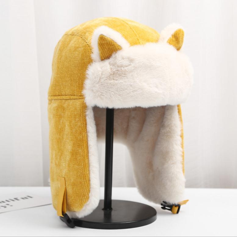 Ushanka – chapeau d'hiver épais pour femme, , coupe-vent, avec oreillettes: YELLOW