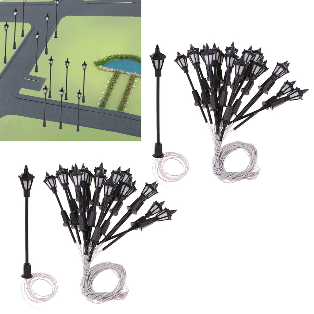 20Pcs HO/OO Scale Model Railway LED Street Lights - 11cm Dual Head Lamp Posts For Layouts