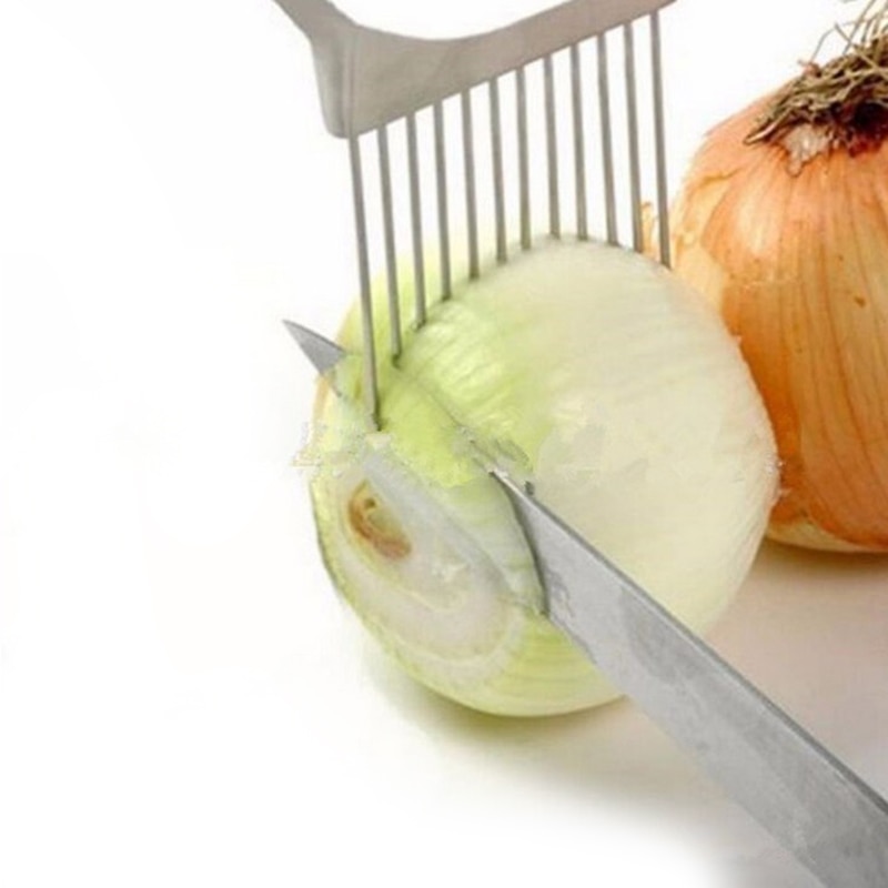 Rustfritt stål løk nål løk gaffel grønnsaker frukt slicer tomat cutter kutte trygg hjelpemiddel holder kjøkken tilbehør verktøy