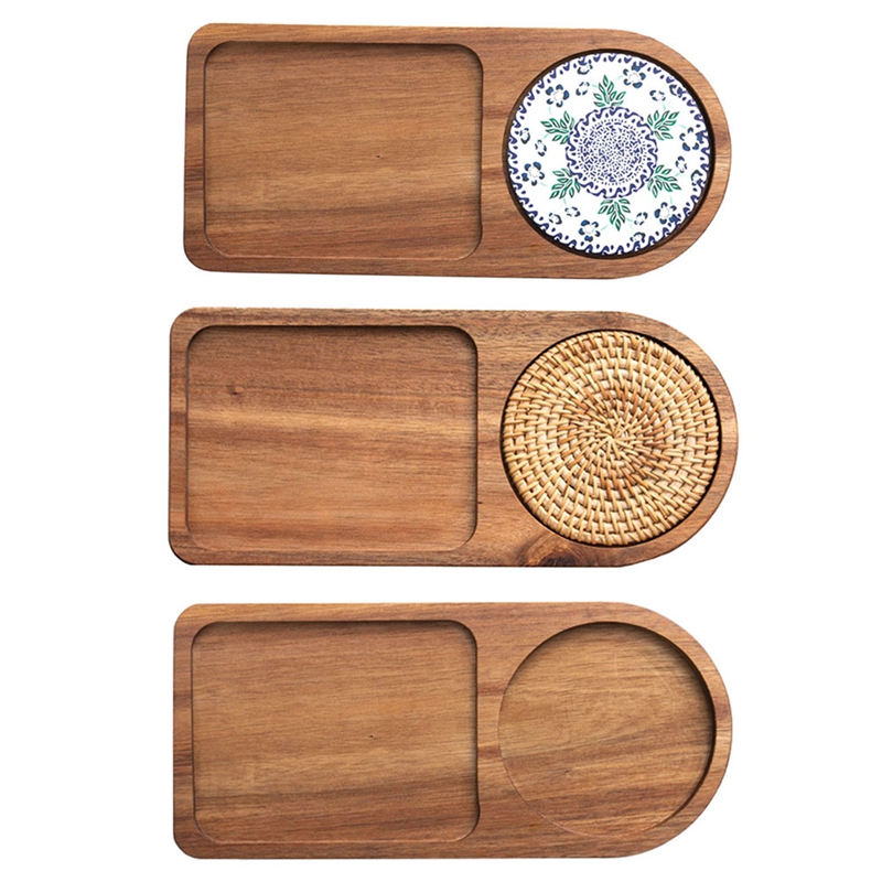 Bandeja de madera para café, plato de desayuno para servir comida, accesorios de decoración de mesa