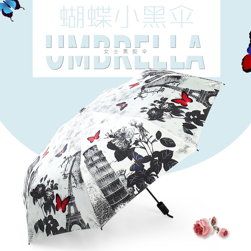 Jiangpanyue paris rose sommerfugl parasol sort belægning uv parasol paraply regn kvinder beskeden jomfru parapluieparaguas