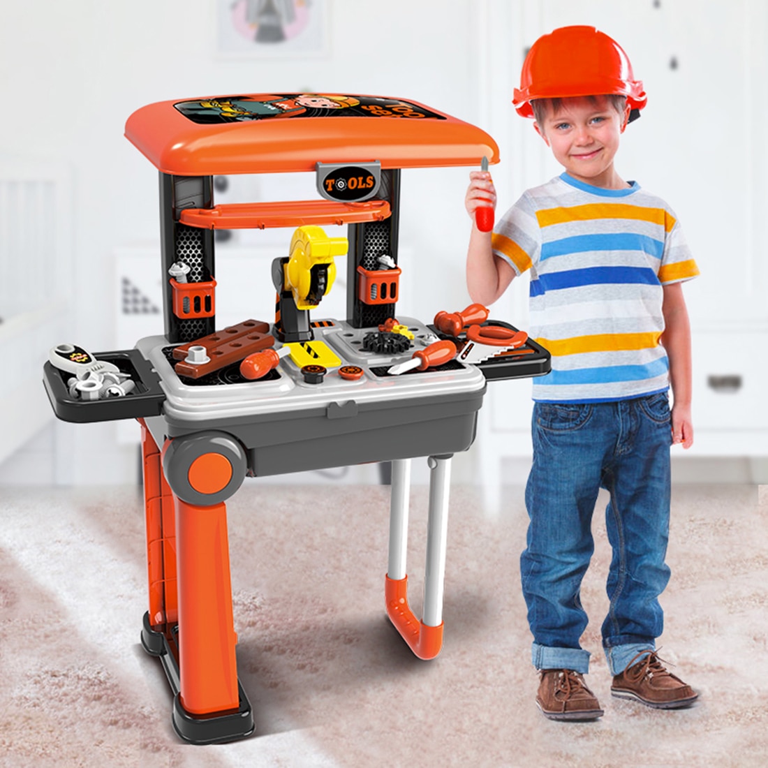 Kinderen reparatie gereedschap speelgoed set buikspieroefeningen workshop speelset kinderen ouders interactief educatief speelgoed voor kinderen - oranje