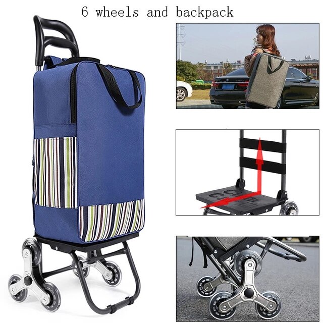 Winkelen Trolley Winkelwagen Vrouw Winkelwagentje Mand Huishouden Boodschappentas Trappen Trailer Draagbare Winkelwagen Opvouwbare Waterproo