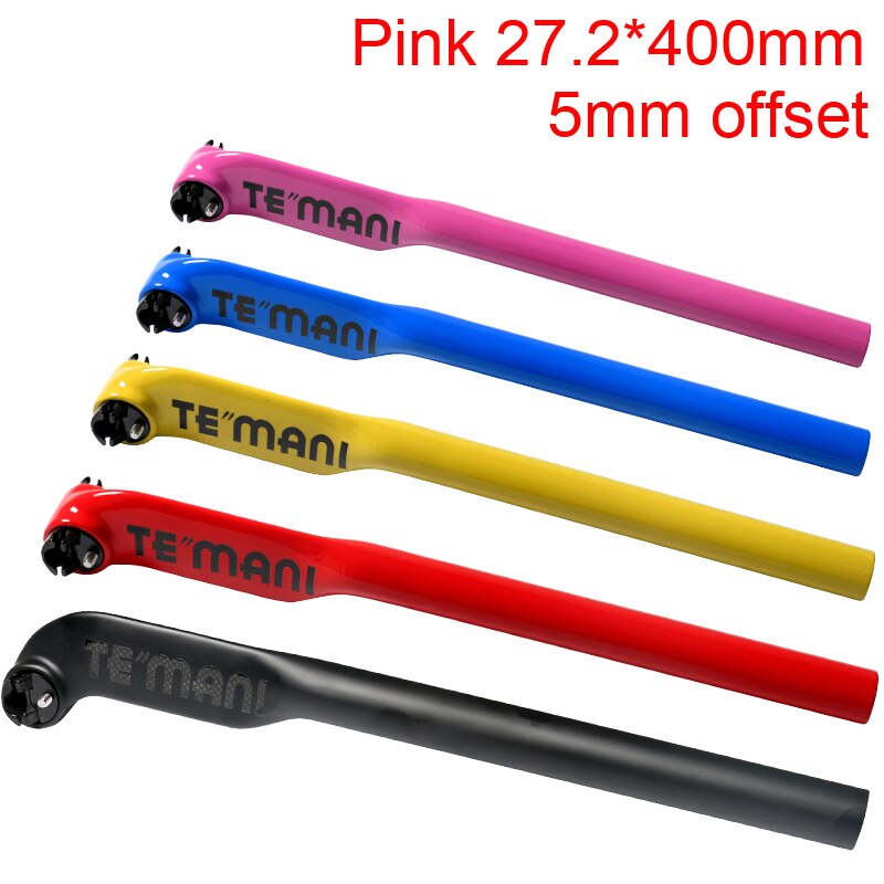 Newest color paint TEMANI Mountain Road bike full carbon fibre bicycle seatpost carbon seatpost MTB 5 20 degrees: pink 5mm 27.2x400