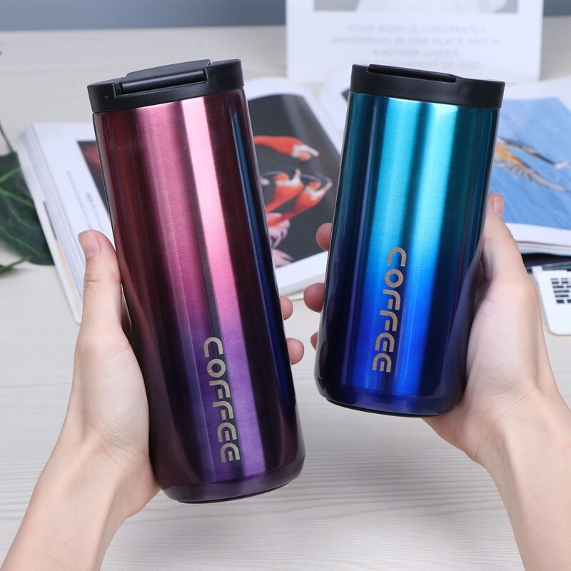 Taza de café de acero inoxidable para hombre, frasco de vacío Simple de Color degradado, a la , para oficina, práctica taza recta, novedad, , 304