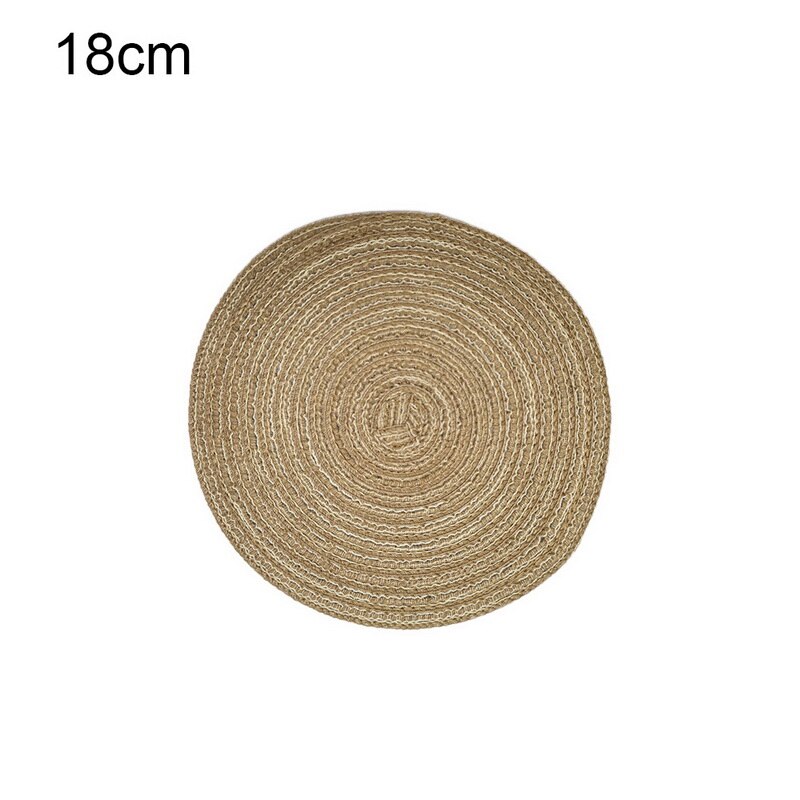 Nordisk rundbordsmatta anti-slip dryckunderlägg isolerade solida placemats linne halkfri ramie matta köksredskap för heminredning: Lätt kaffe 18cm