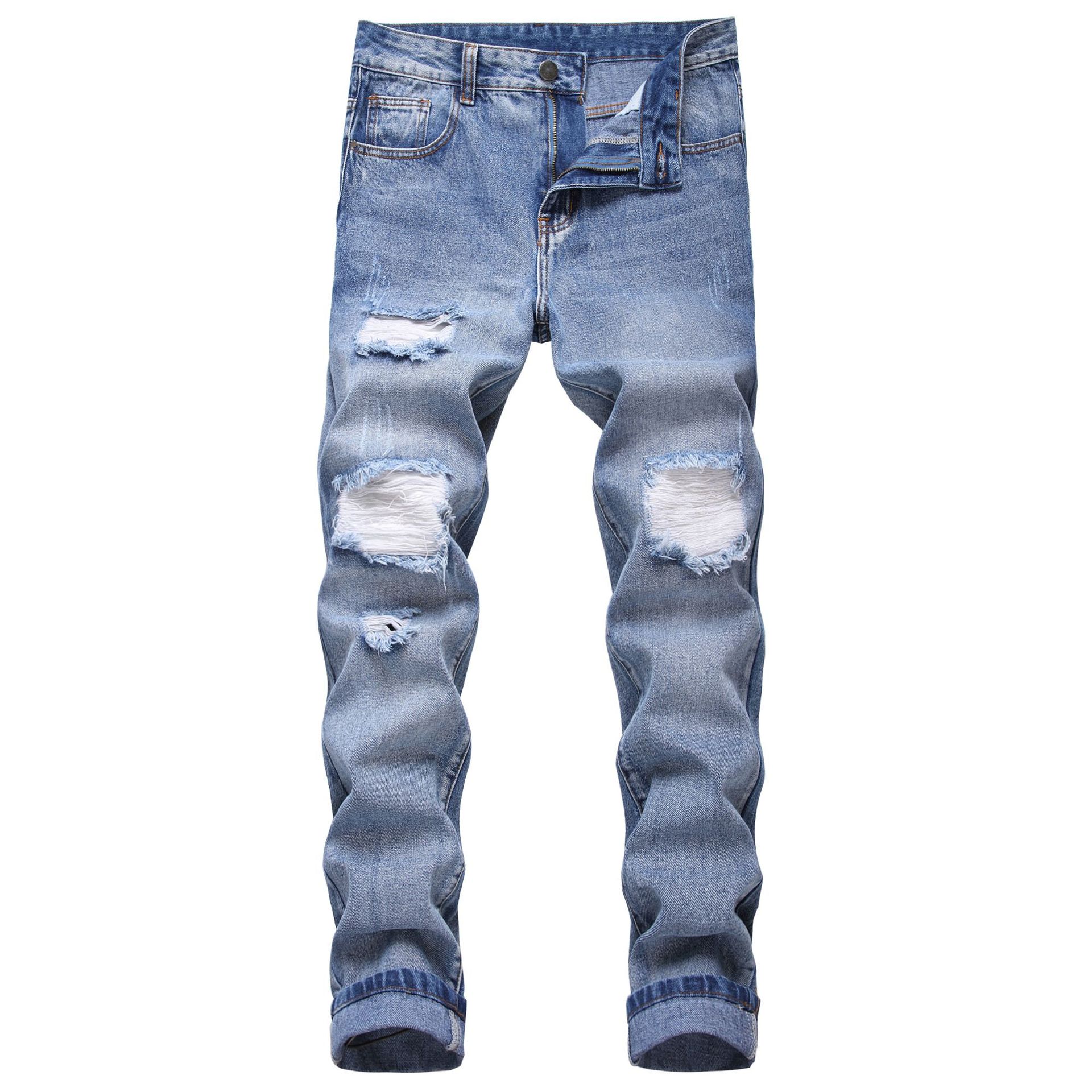 Mens Ripped Hole Jeans Casual Slim Skinny Blue Jeans para hombre Men Trousers Male Hip hop Denim Pants: LY006 / 30