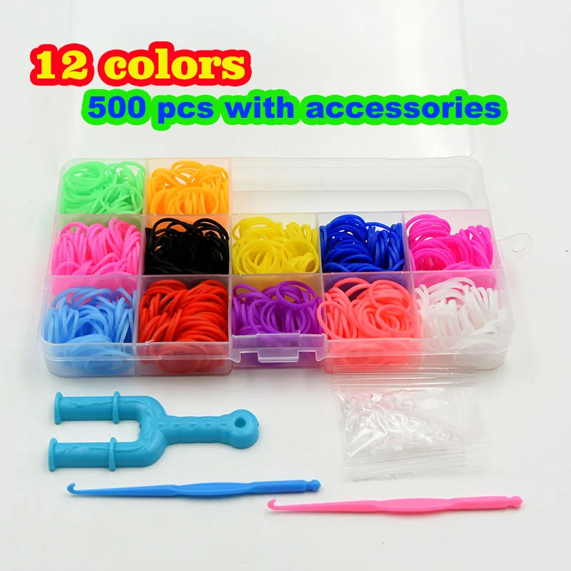 Ensemble de bandes de métier à tisser en caoutchouc pour enfants, bracelet en silicone, bande de tissage élastique, artisanat d'art pour enfants, kit de boîte de rangement de jouets, bricolage: Rose