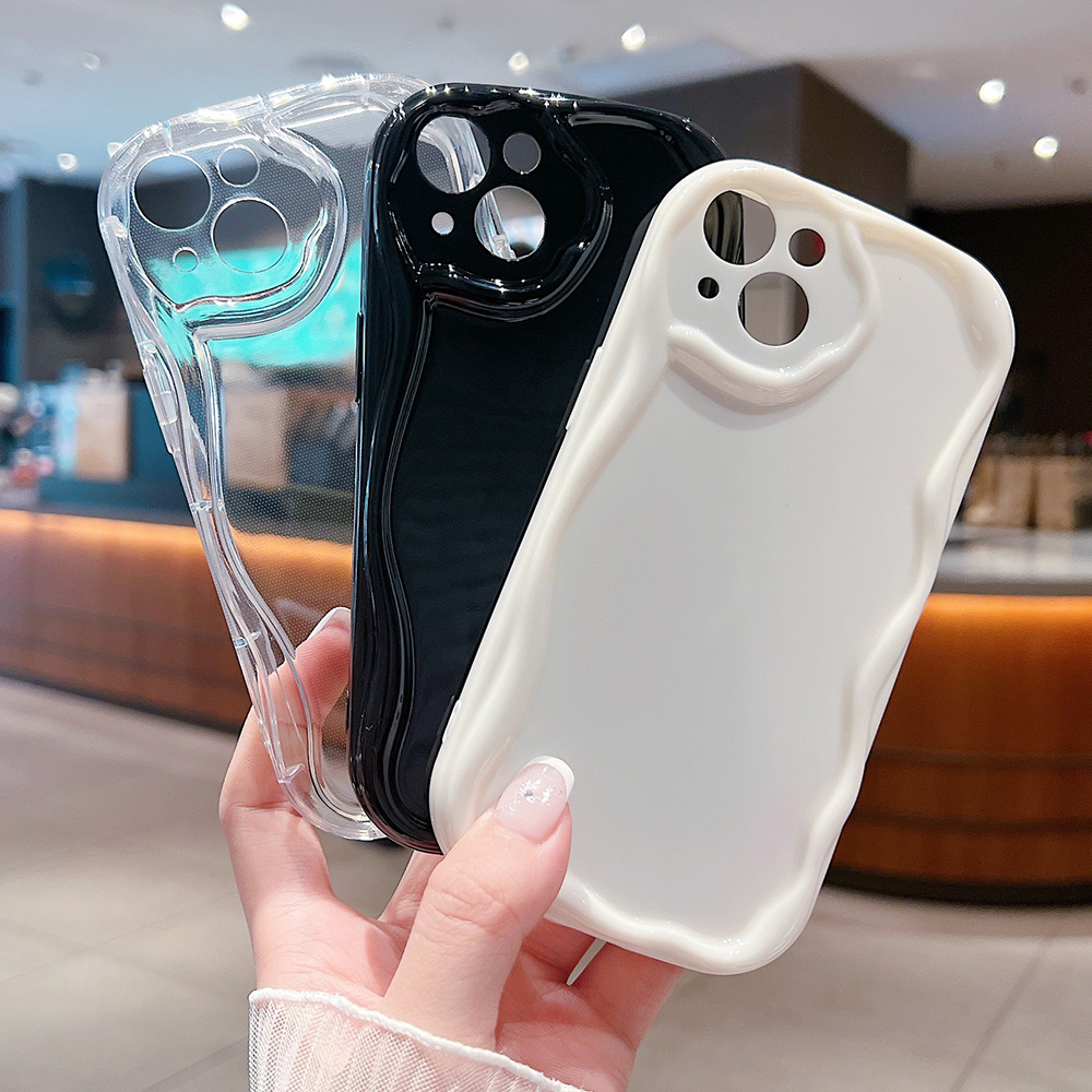 Clear Oval Curly Wave Bumper Phone Cases For iPhone 17 Pro Max Case iPhone 16 17 Air 15 14 13 12 11 Pro Max XR XS Max Back Cover