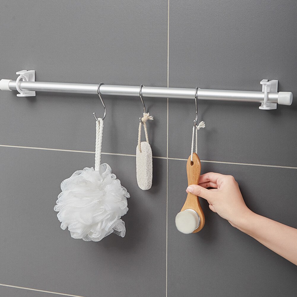 Draaibare Gordijn Staaf Beugel Zelfklevende Douchegordijn Staaf Houder Ring Telescopische Staaf Hanger Hoek Pole Ring Voor Badkamer
