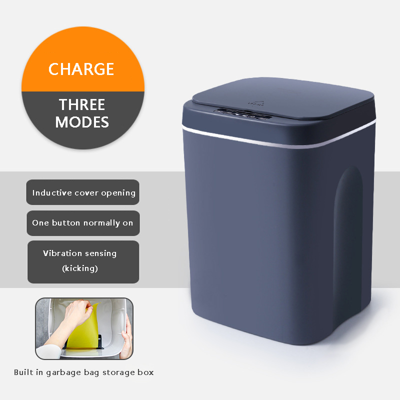 Intelligent papperskorg automatisk sensor soptunna sensor elektrisk soptunna hem soptunna för sovrum kök badrum sopor: Laddning mörkgrå / 16l