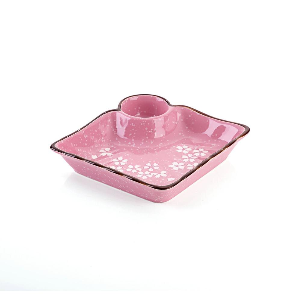 Plato de cerámica para Dumplings, tazón de Sushi, plato de salsa, vajilla de cocina, platos de cena, postre, fruta, bandeja de plato de Sushi: Pink