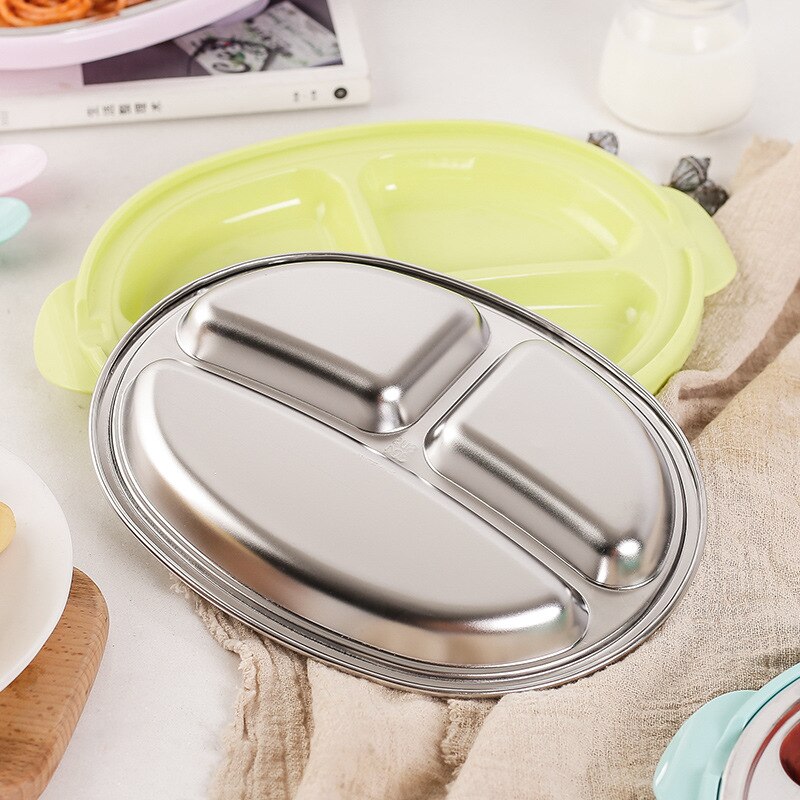 304 Stainless Steel Children's Home Dining Plate Cute Cartoon Tableware Partition Plate Baby Eating Partition Plate Fruit Plate