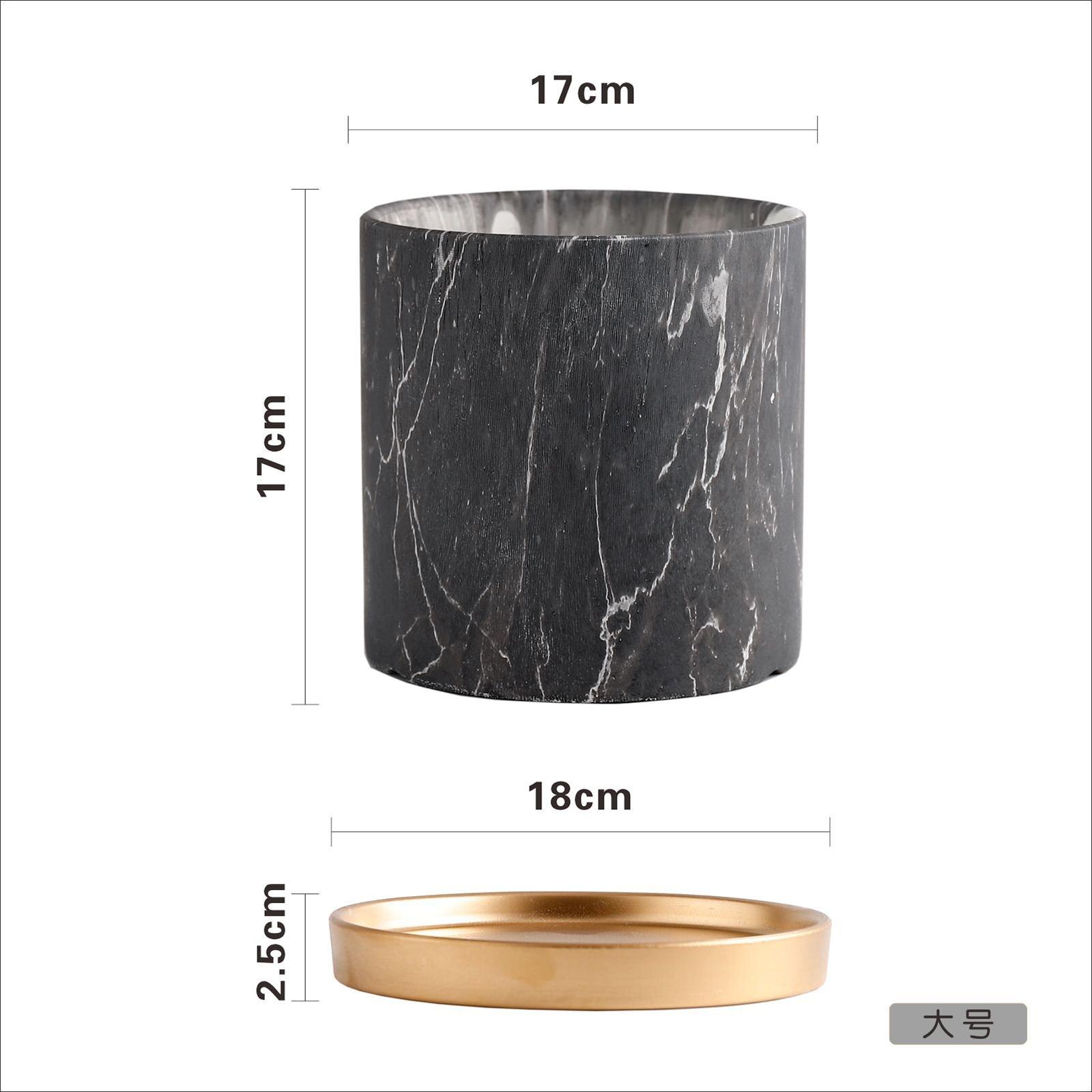 Black Marble Texture Flower Pots Planters Ceramic Vase Garden Pots Pen Holder Dest Top Decor: L