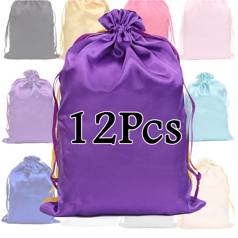 Sac de perruque en Satin, 12 pièces, sacs de rangement 25x35Cm, grand sac de perruque en soie douce noir rose pour outils d'emballage de perruque, accessoires de perruque