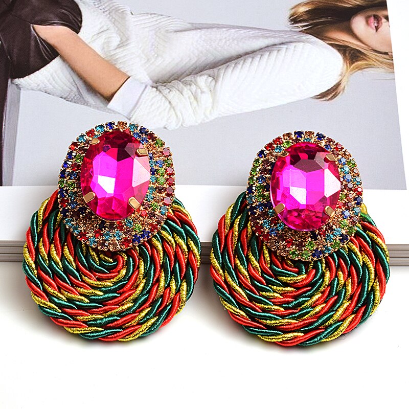 Style Colorful Crystal Earrings High Rhinestone Handmade Round Earring Jewelry Accessories For Women: Multicolor