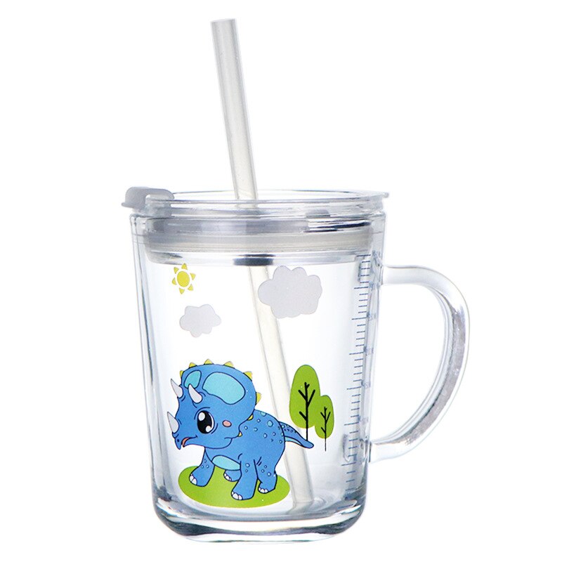 350 Ml Cartoon Eenhoorn Stro Mok Leuke Dinosaurus Kind Stro Glas Met Handvat Schaal Water Cup Afsluitdeksel Doet niet Lekken