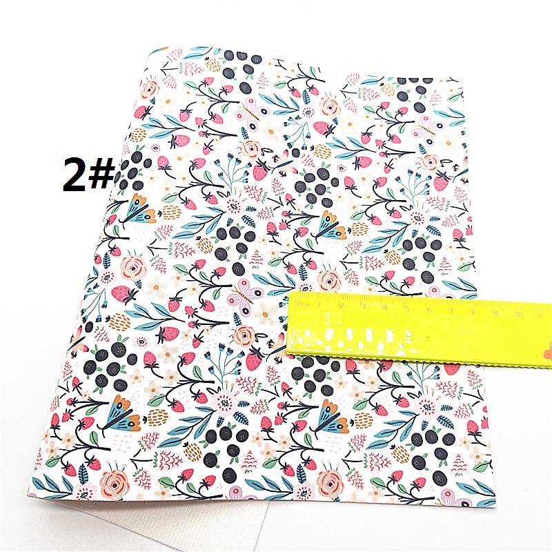 Spring Flowers Printed Synthetic Faux Leather Vinyl Fabric Sheets with Felt Backing For Craft DIY Bows 21X29CM R474B