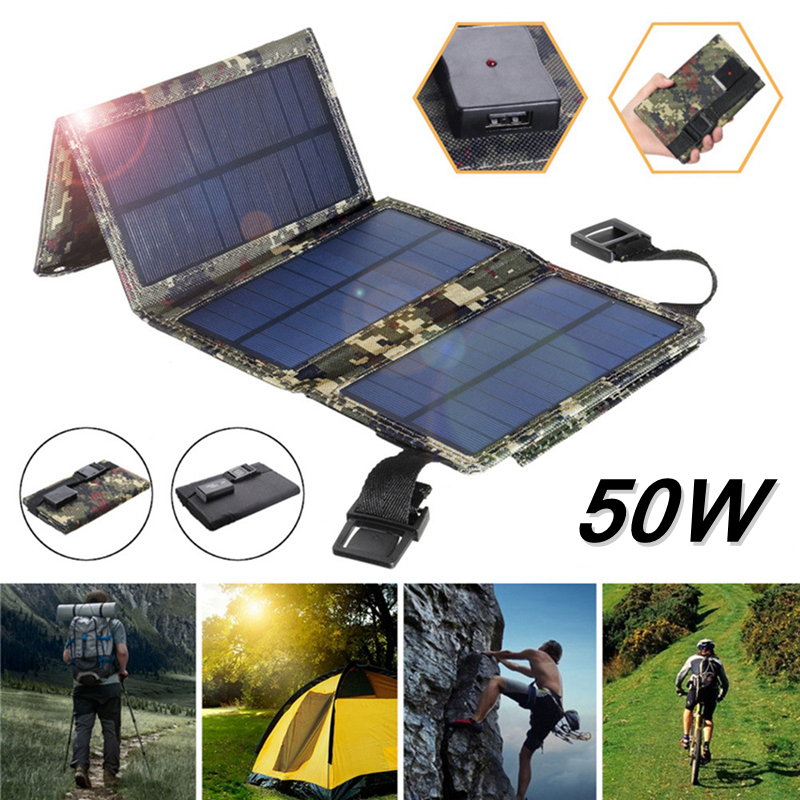 50W Opvouwbare Zonnepaneel Kit Usb 5V Solar Power Bank Zonnecellen Waterdichte Solar Batterij Voor Outdoor Camping wandelen Charger