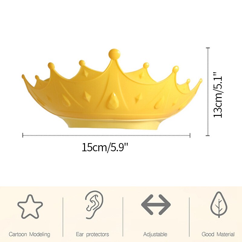 Gorro de ducha con forma de corona para recién nacido, gorro de lavado de pelo ajustable, protección para los oídos, protector de champú seguro para niños, gorro de baño
