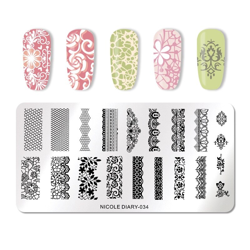 Nicole Dagboek Valentijnsdag Nail Stempelen Plaat Rechthoek Ronde Nail Art Stamp Image Template Diy Nail Plate Print Stencil: ND-034