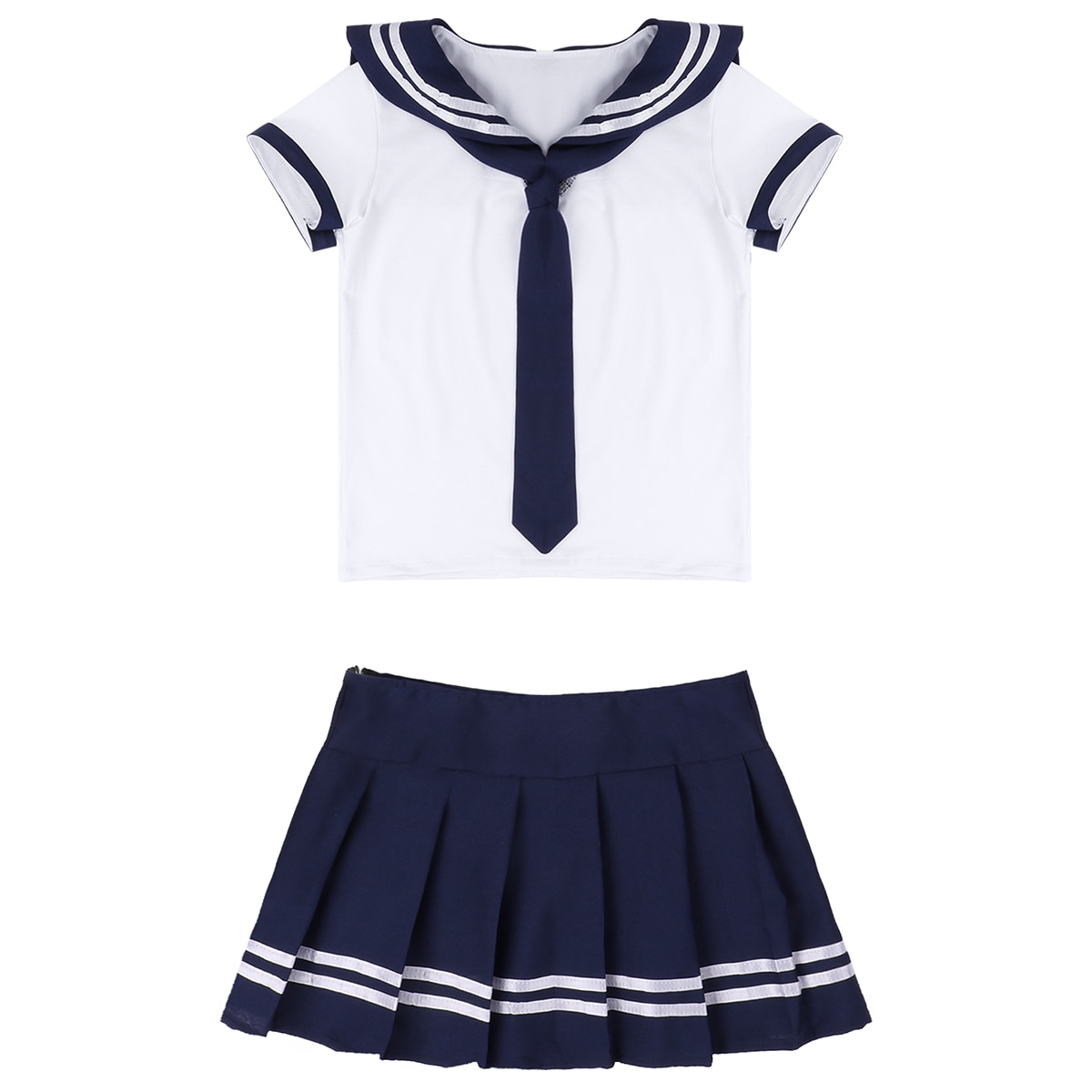 Disfraz de Cosplay para mujeres y adultos de 3 uds., uniforme de marinero, camiseta de manga corta con Falda plisada y corbata: S