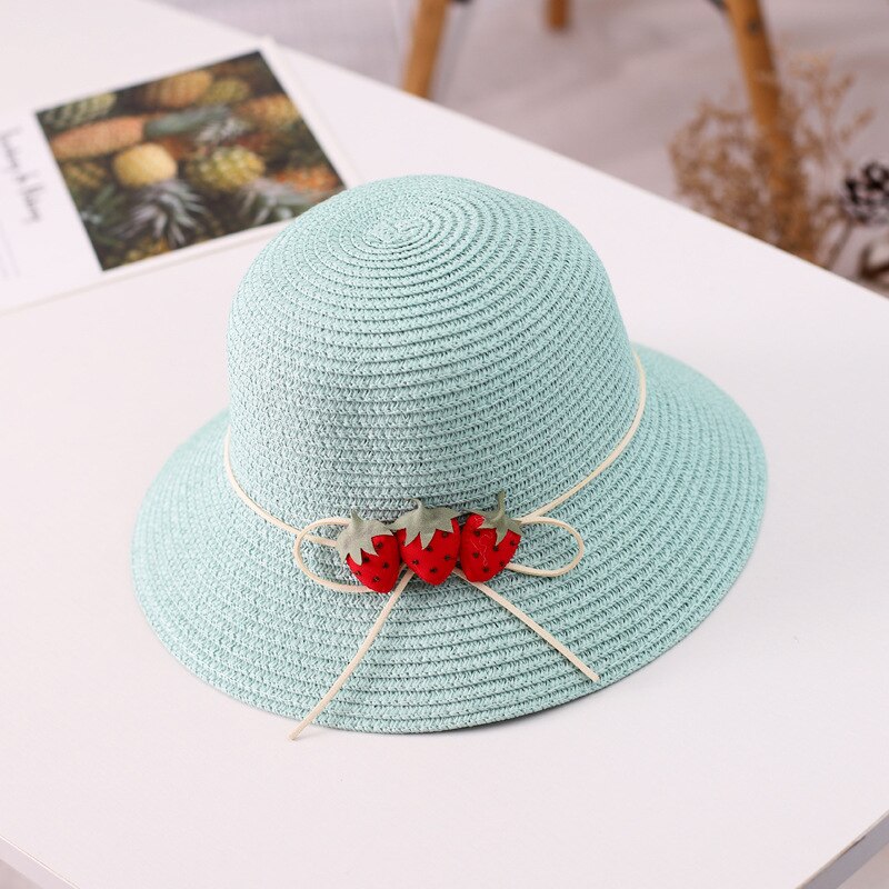 bonnet bebe fille Ensemble chapeau et sac en paille ondulé à la fraise pour fille, 2 pièces, accessoires de protection solaire pour enfants de 3 à 8 ans, printemps et été: Hat-Green