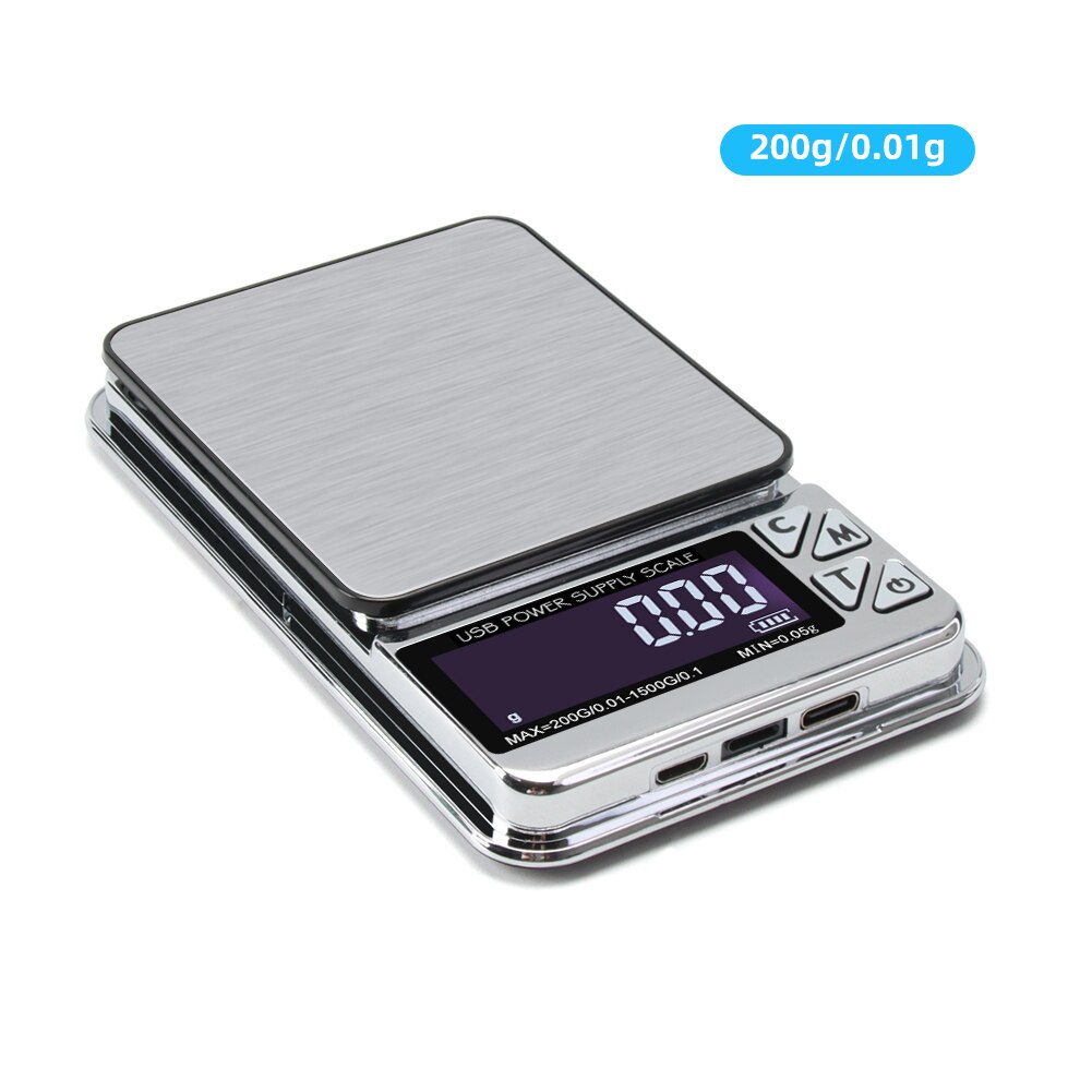 Waga jubilerska o wysokiej precyzji 1000g/600g/200gX0,01g cyfrowy licznik LCD waga elektroniczna kieszonkowa waga kuchenna ze stali nierdzewnej USB Charge: Brązowy