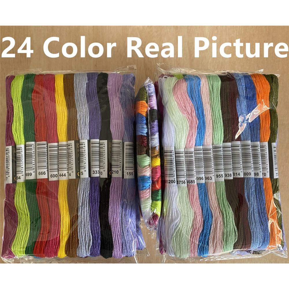 Embroidery Thread 447 Colors Embroidery Floss Cross Stitch Kit Premium Rainbow Embroidery DIY Threads Crafts Cotton Sewing Skein: 24 Color No Repeat