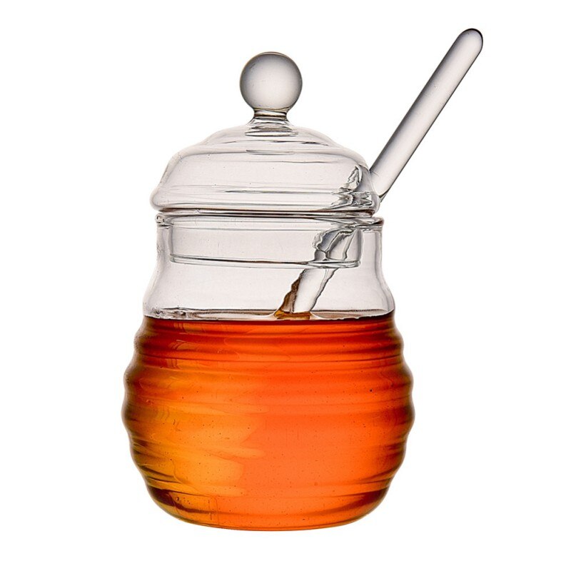 11oz/14oz Handmade Honey Jar With Dipper, Glass Made Honey Dipper And Honey Pot 4 Pack No Need to Use Spoons