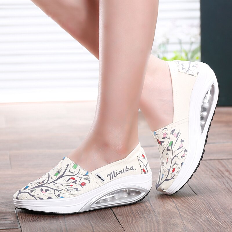 Minika Fitness Shoes Women Sport Swing Wedges Platform Zapatos Mujer Canvas Trainers Loss Weight Feminino Toning Shoes
