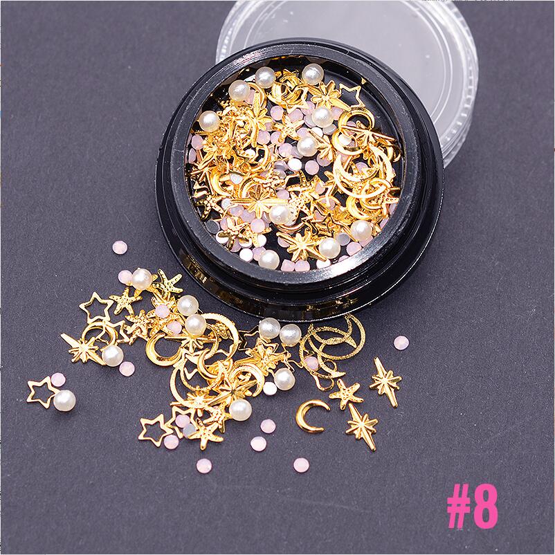 Mélange de rivets à ongles dorés, étoile, lune, strass, Punk, bijoux à ongles argent 3D, décoration pour manucure: 8