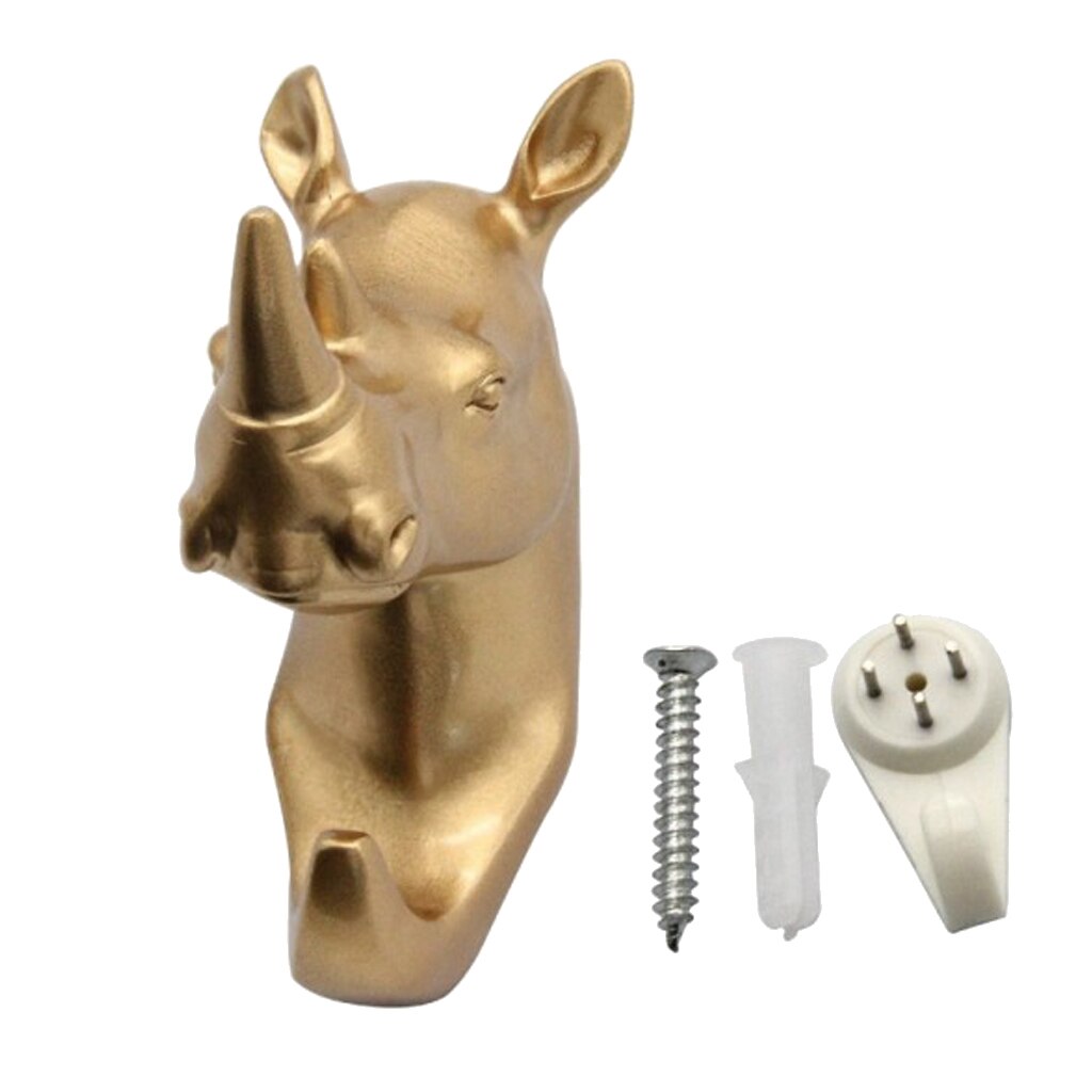 Resina animal cabeça gancho gancho titular rack de montagem na parede decoração para casa ouro