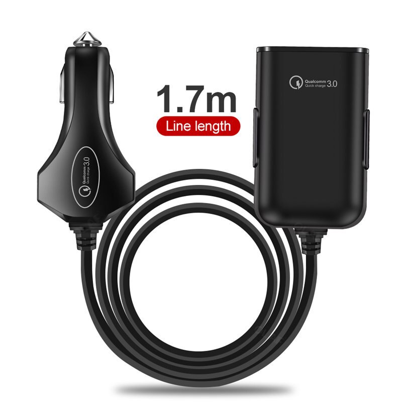 60W 4 Port QC 3.0 Car Charger Quick Charge 3.0 Phone Car Fast Front Back Charger Adapter Car Portable Charger Plug for iPhone: Type A Black