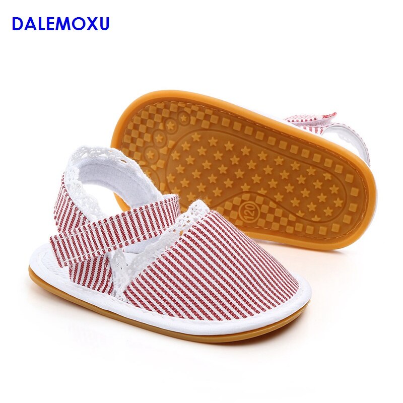 Babysko rød stribet bomuldssandal slip-on sko piger blonder afslappet sport baby sneakers skridsikre sommer vandresko til spædbørn