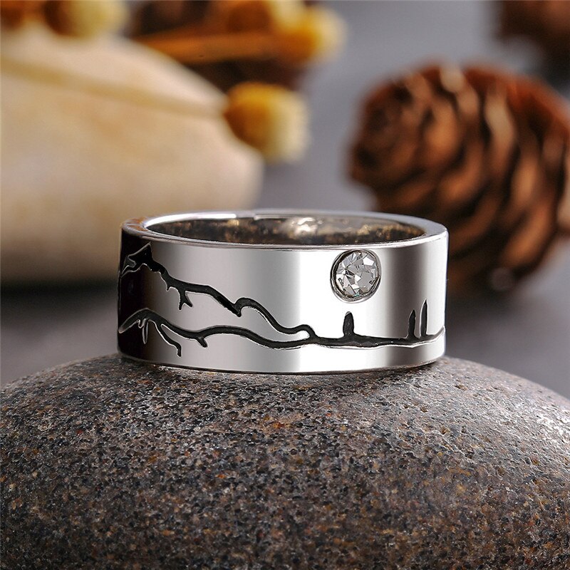 VAGZEB Jahrgang Landschaft Malerei Geschnitzte unisex Ringe glänzend Kristall Zirkonia schick Frauen Männer Finger Ring für Party Schmuck: 10