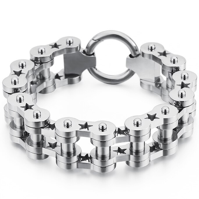 18 Mm Breed Mannen Motorfiets Ketting Armband Voor Mannen Zware Rvs Heren Armbanden Massive Biker Sieraden Mannelijke: Silver Color
