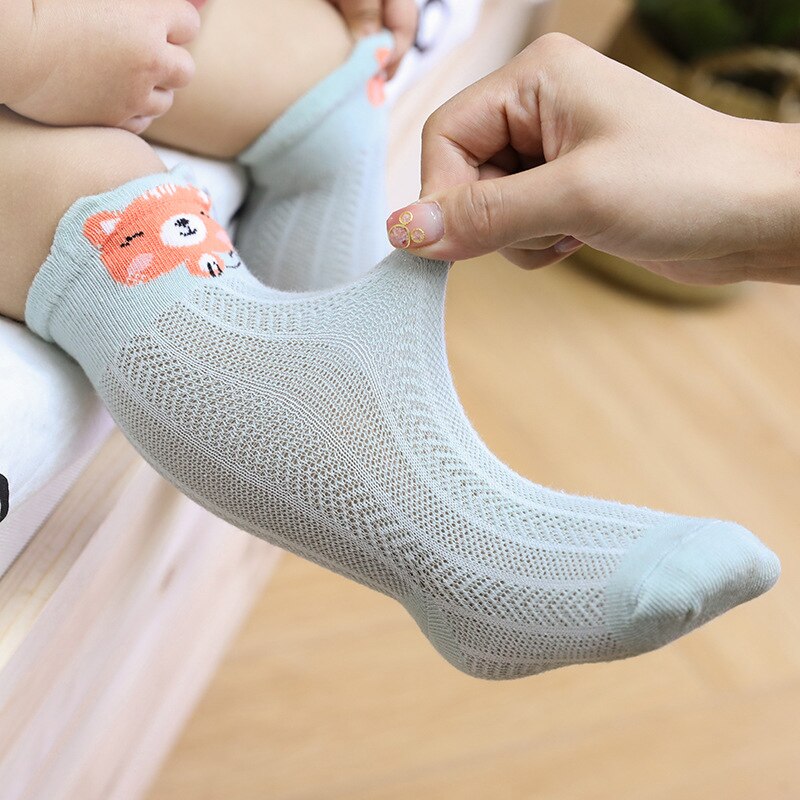 Chaussettes d'été en maille, 3 paires/lot, pour bébés filles, chaussettes en maille, animaux, moustiquaire, Long Tube, pour enfants 0-3 ans