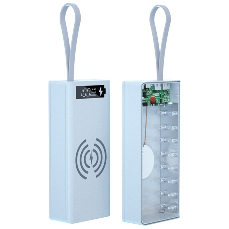 Detachable QC3.0 PD LCD Display DIY 16x18650 Battery Case Power Bank Shell without Battery 10W Wireless Charging Box