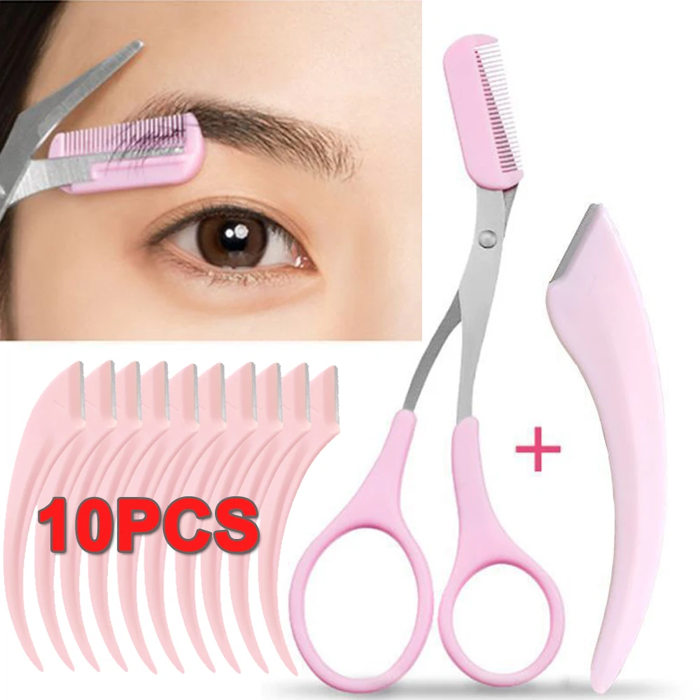 1-10 Stuks Meniscus Wenkbrauw Blade Set Vrouwen Wenkbrauw Schaar Met Kam Rvs Makeup Tools Mini Blade Brow trimmer Schraper