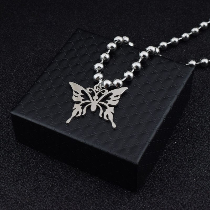 Punk Rock Zoete Vlinder Rvs Hanger Ketting Streetwear Ball Chain Polijsten Chain Mode Ketting Unisex Sieraden