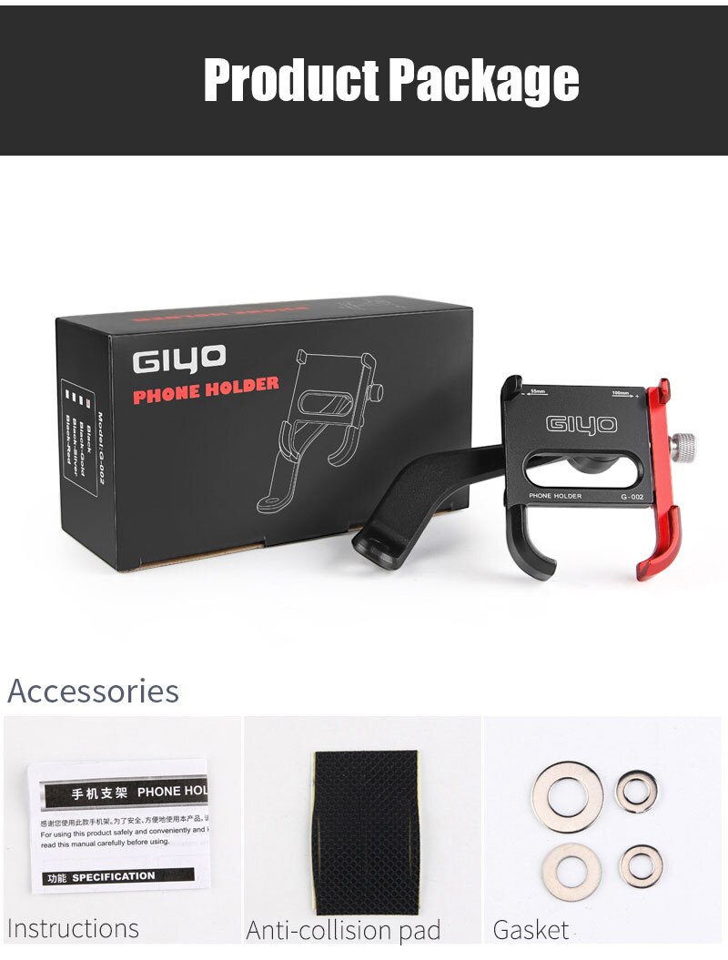 Giyo Aluminium Motor Mobiele Telefoon Houder Universele 2.17-3.94 Inch Mobiele Telefoon Stand Verstelbare Motorfiets Ondersteuning