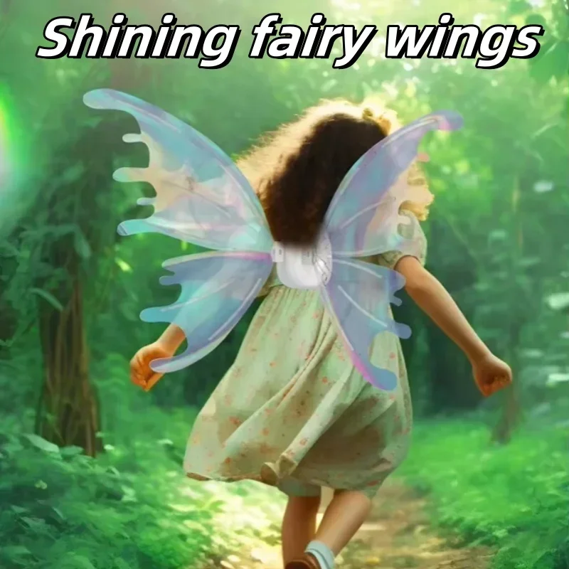 Girls Angel Elf Butterfly Wings with Dazzling Color Lights And Sound Effects Feather Back Decoration Musical Butterfly Toy