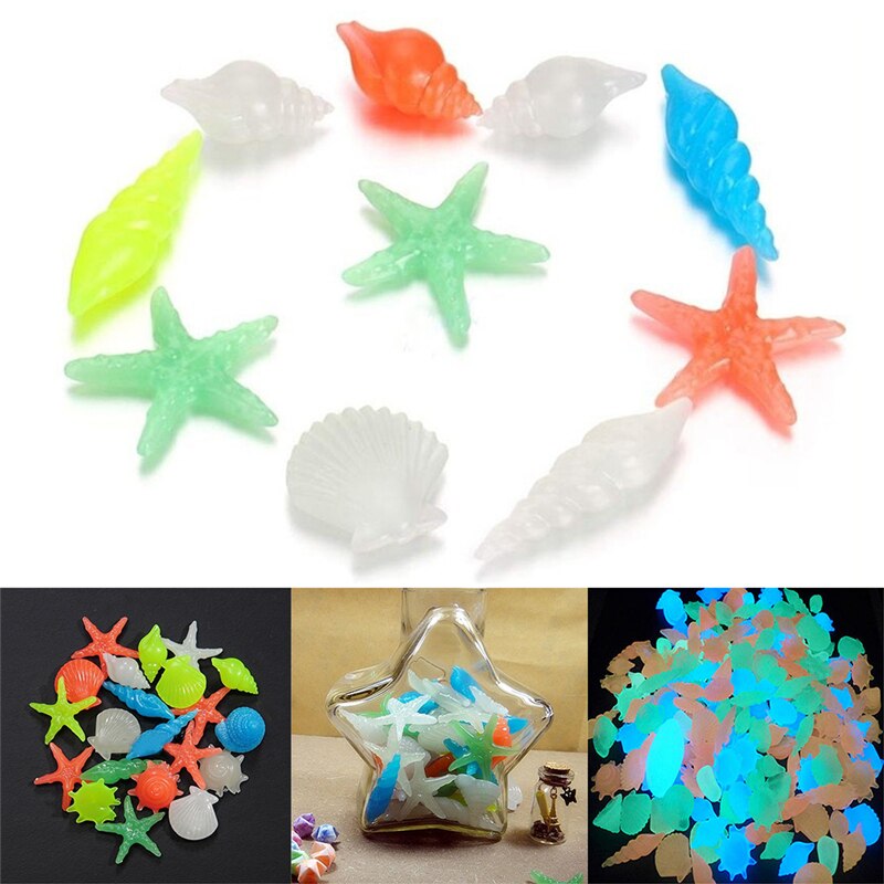 Conchas luminosas de colores para decoración de jardín, conchas de estrellas de mar, piedras brillantes decorativas para acuario, piscina y paisaje, 10 piezas